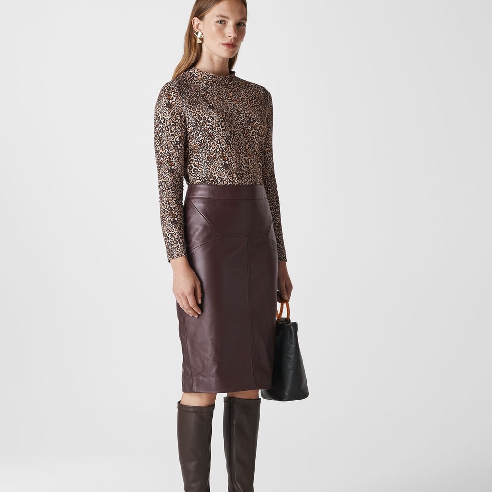 Knee length leather pencil skirt
